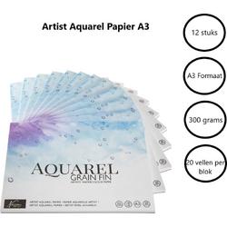   Multipack | 12x Aquarelblok A3 | 300gr | 20vel | A3 Formaat 42x29,7cm| Aquarelpapier verf
